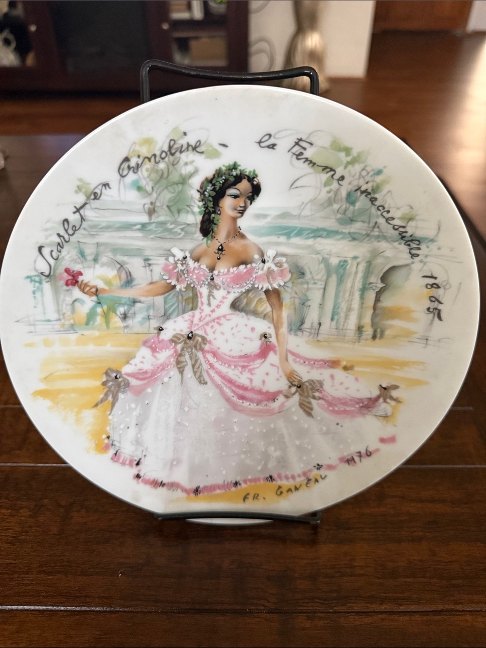 Decorative Porcelain Plate with Pink Gown Lady d’Arceau -Limoges 786